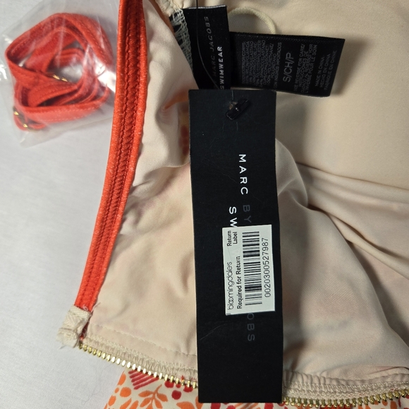 Marc Jacobs Strapless One-Piece Swimsuit (Orange/Cream Size Small) - Picture 2 of 5